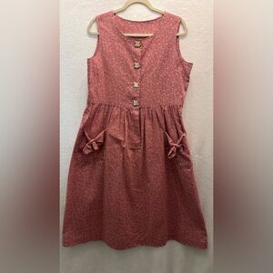 Handmade Calico Jumper Dress Unique Buttons Bow Grandmacore Cottagecore  XL